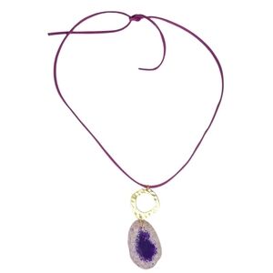Purple Agate Geode Slice Suede Cord Necklace